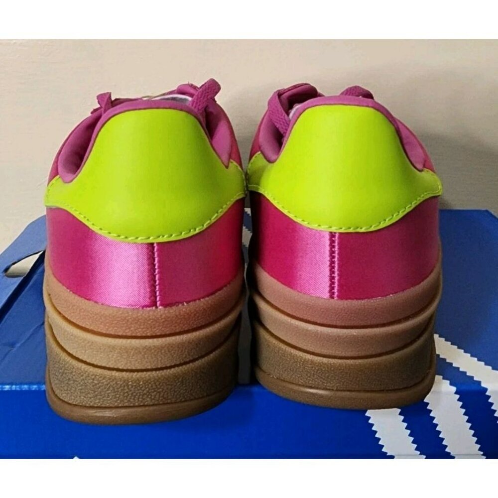 NIB Size 7 - Adidas Originals Gazelle Bold Lucid Fuchsia Solar Slime Satin Suede - Picture 4 of 10